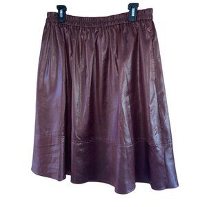 Tibi Gathered Womens Burgundy Size Small Coated-Shell A-line Midi Skirt Casual